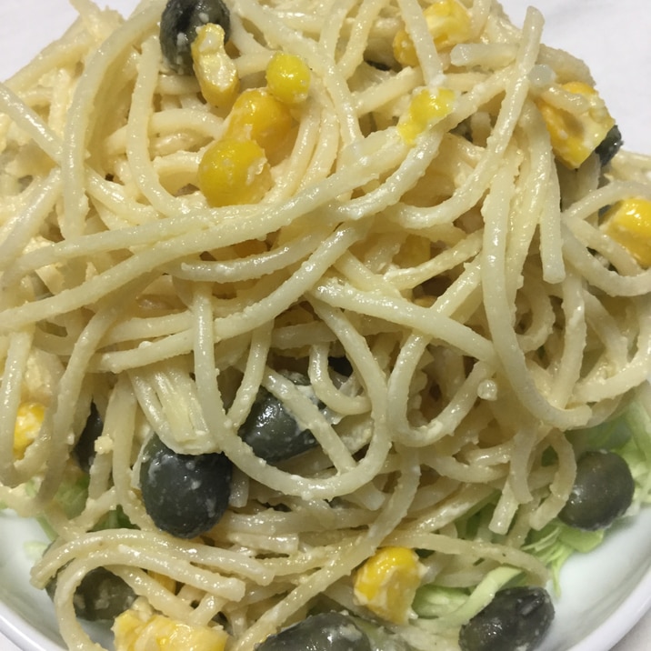 黒枝豆とトウモロコシのスパゲティサラダのチーズ風味